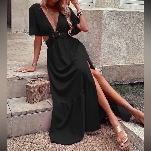 Boho cutout slit thigh batwing sleeve tie back maxi dress - Picture 15 of 16